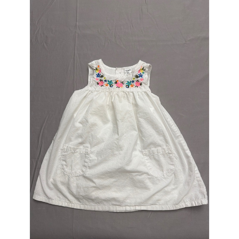 Carters Toddler Girls White Embroidered Floral Pocket Dress 24 Months 121D233